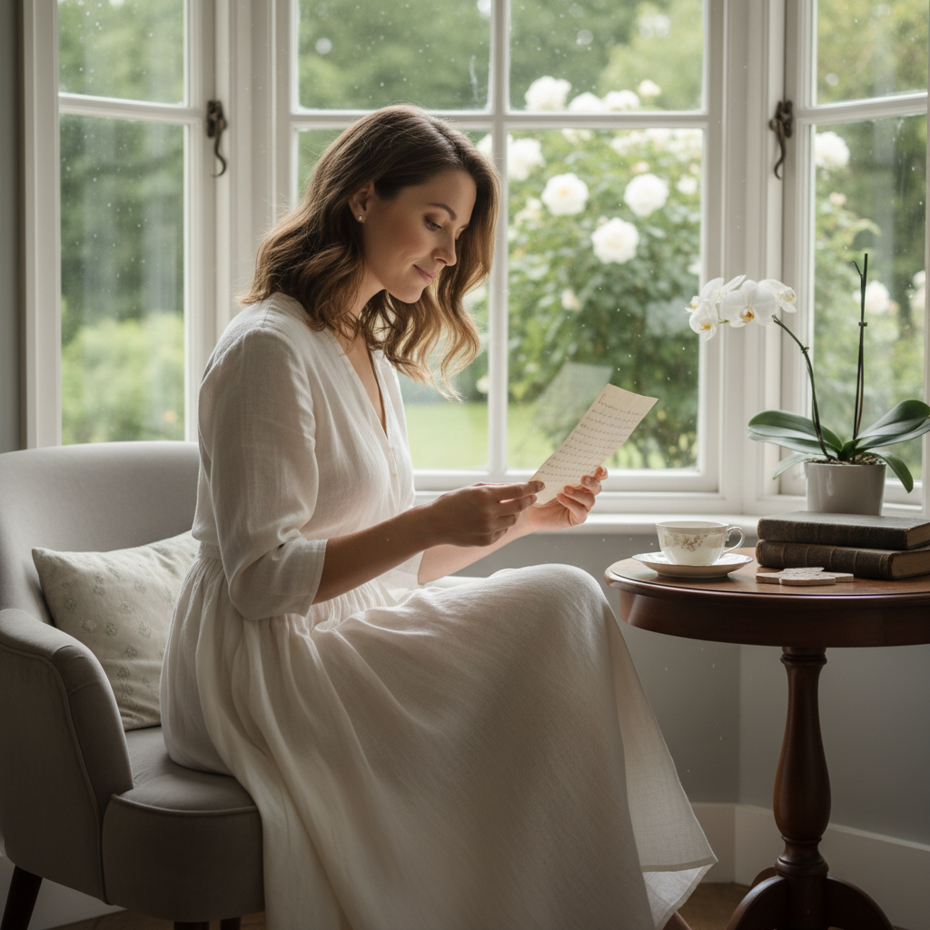 Woman by window reading a letter - Photo 2