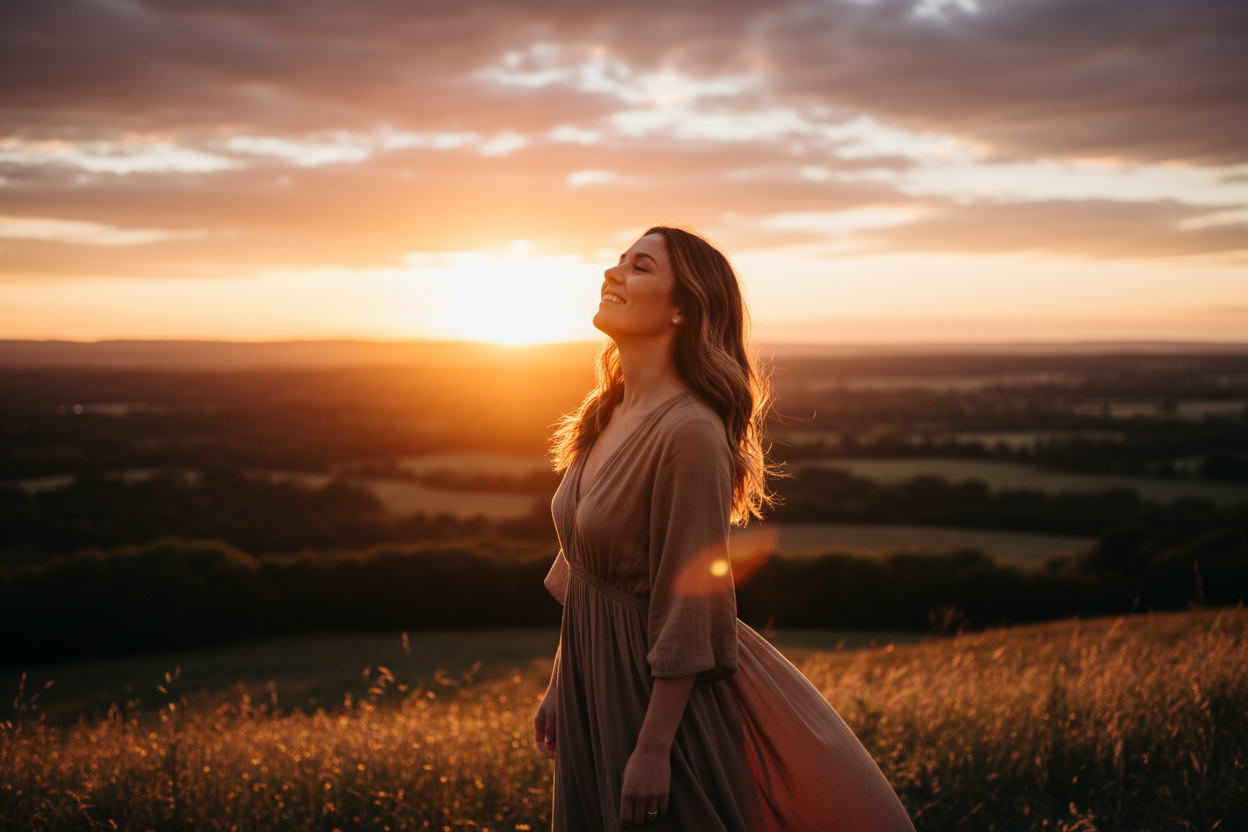a human lady at sunset